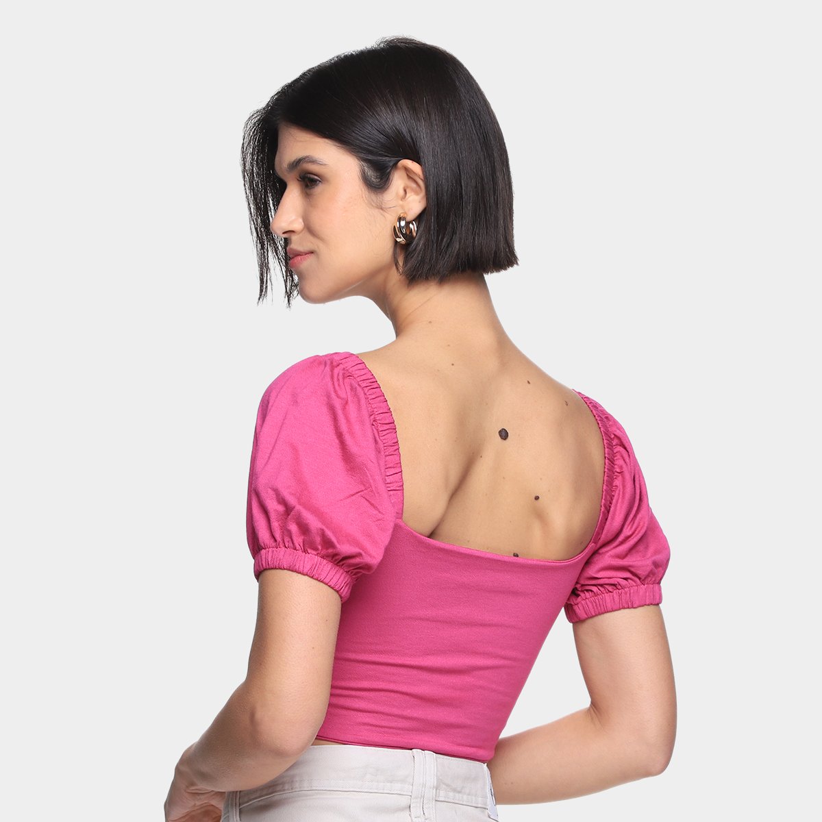 Blusa Oh, Boy! Cropped Manga Bufante Feminina - Tam: P - 1