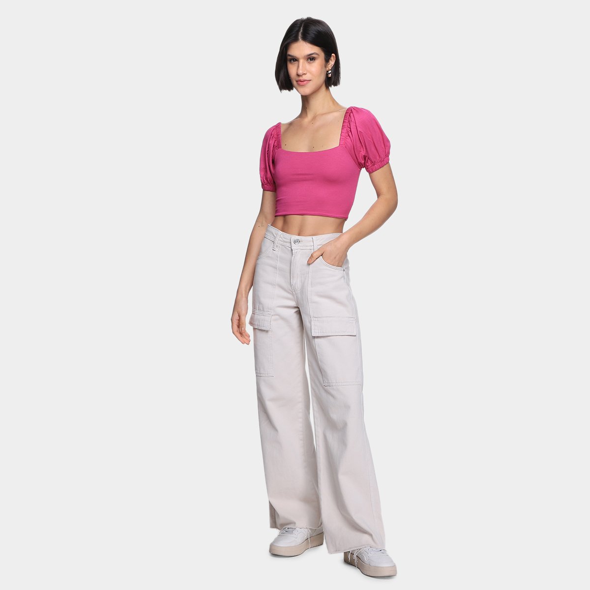 Blusa Oh, Boy! Cropped Manga Bufante Feminina - Tam: P - 3