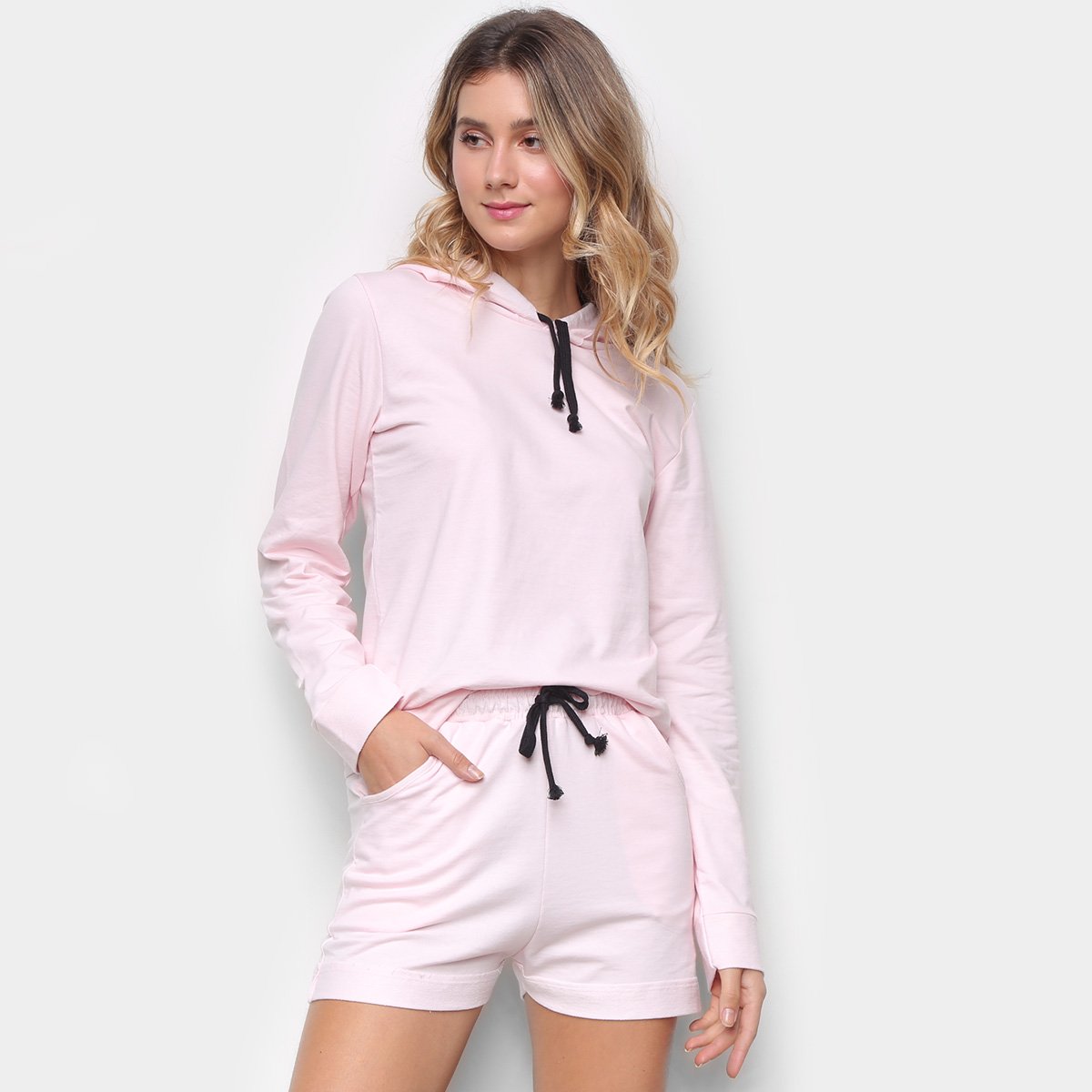 Conjunto Moletom e Short Básico Liso Feminino