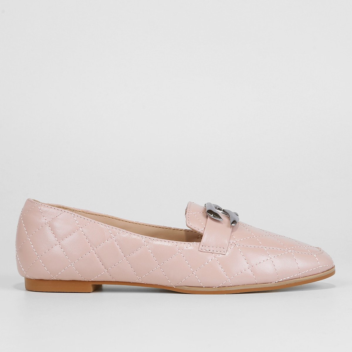 Mocassim Couro Shoestock Matelassê Metal Feminino