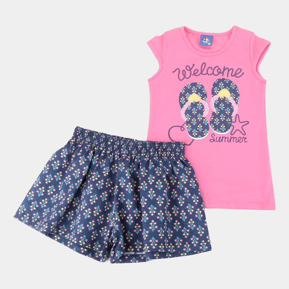 Conjunto infantil Pipa Regata E Shorts Welcome Summer Feminino