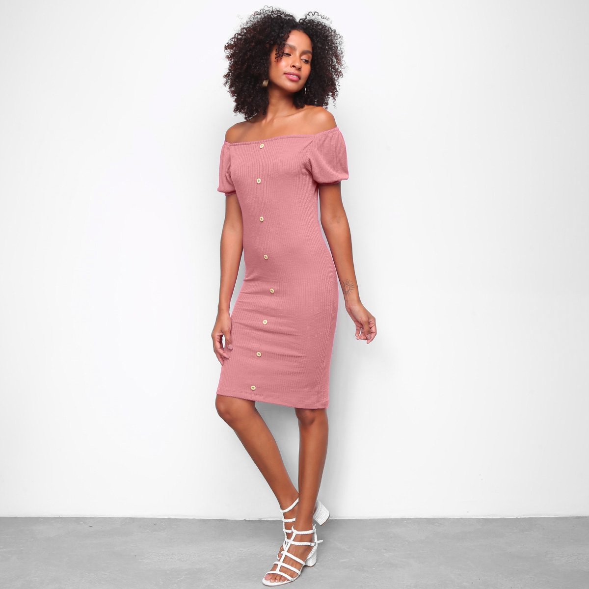 Vestido Volare Midi Canelado Com Botões E Manga Princesa - Tam: M - 3