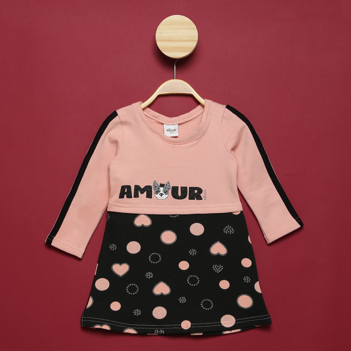 Vestido Bebê Elian Molecotton Amour Manga Longa