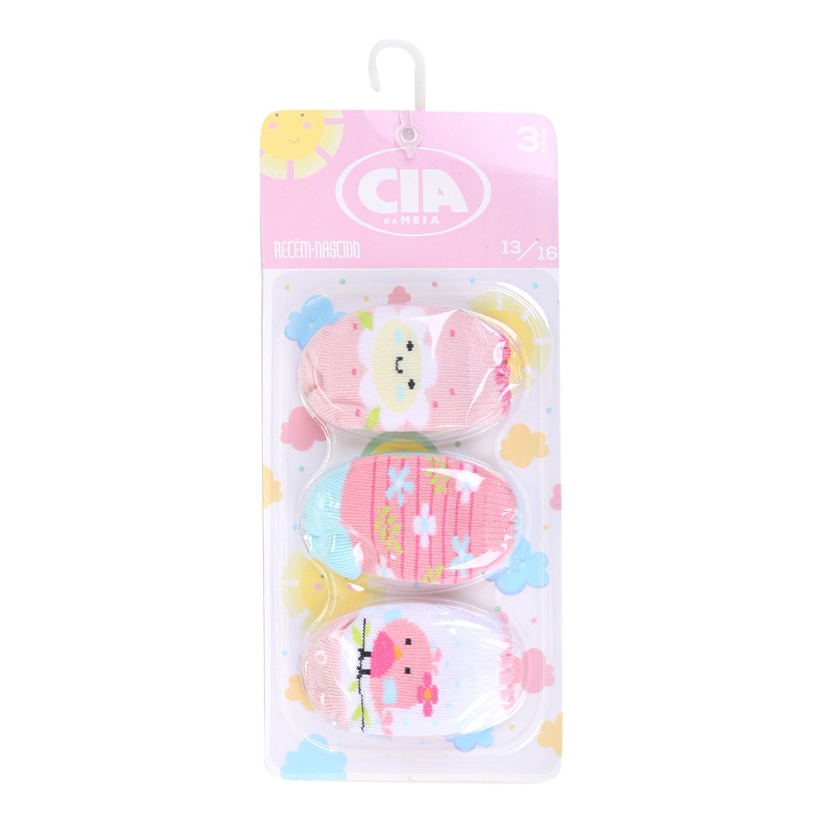 Kit Cia da Meia Meia Bebê Cano Baixo Flor Passarinho c/ 3 Peças Feminina