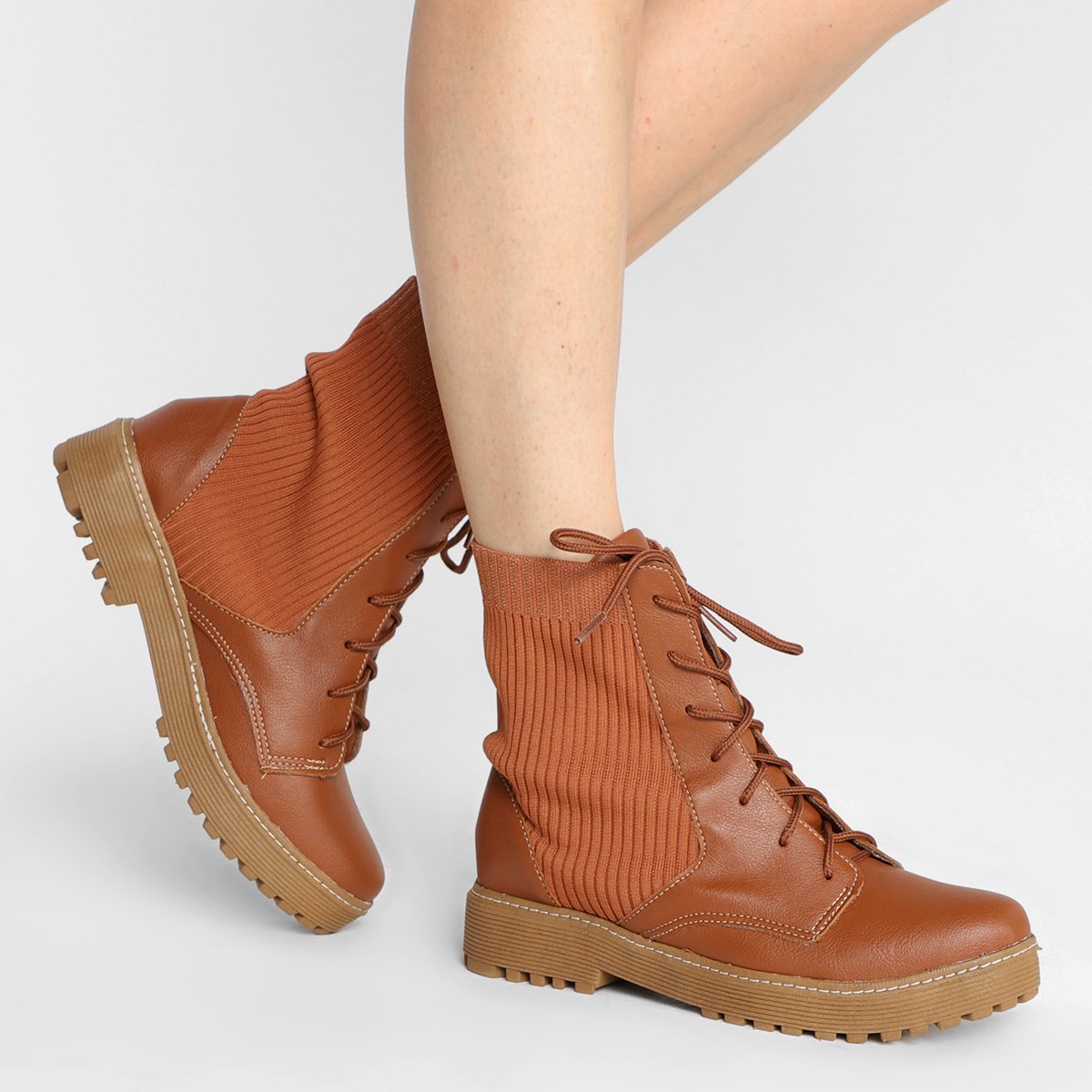Bota Coturno Cano Curto Look Fashion Knit Feminina - Tam: 38 - 1