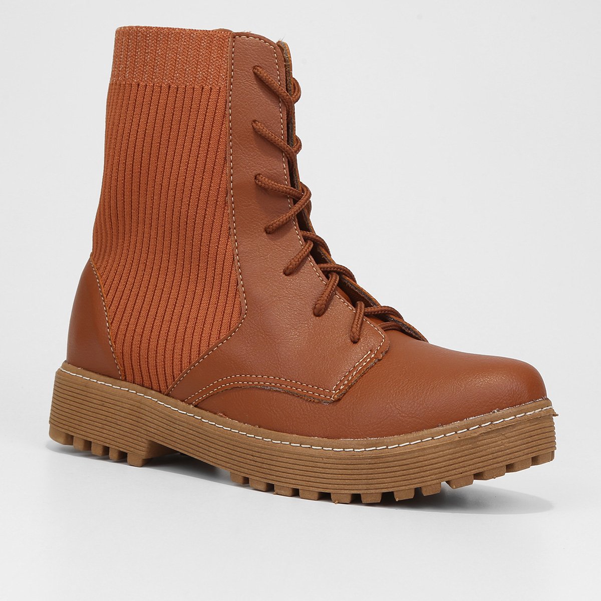 Bota Coturno Cano Curto Look Fashion Knit Feminina - Tam: 38 - 2
