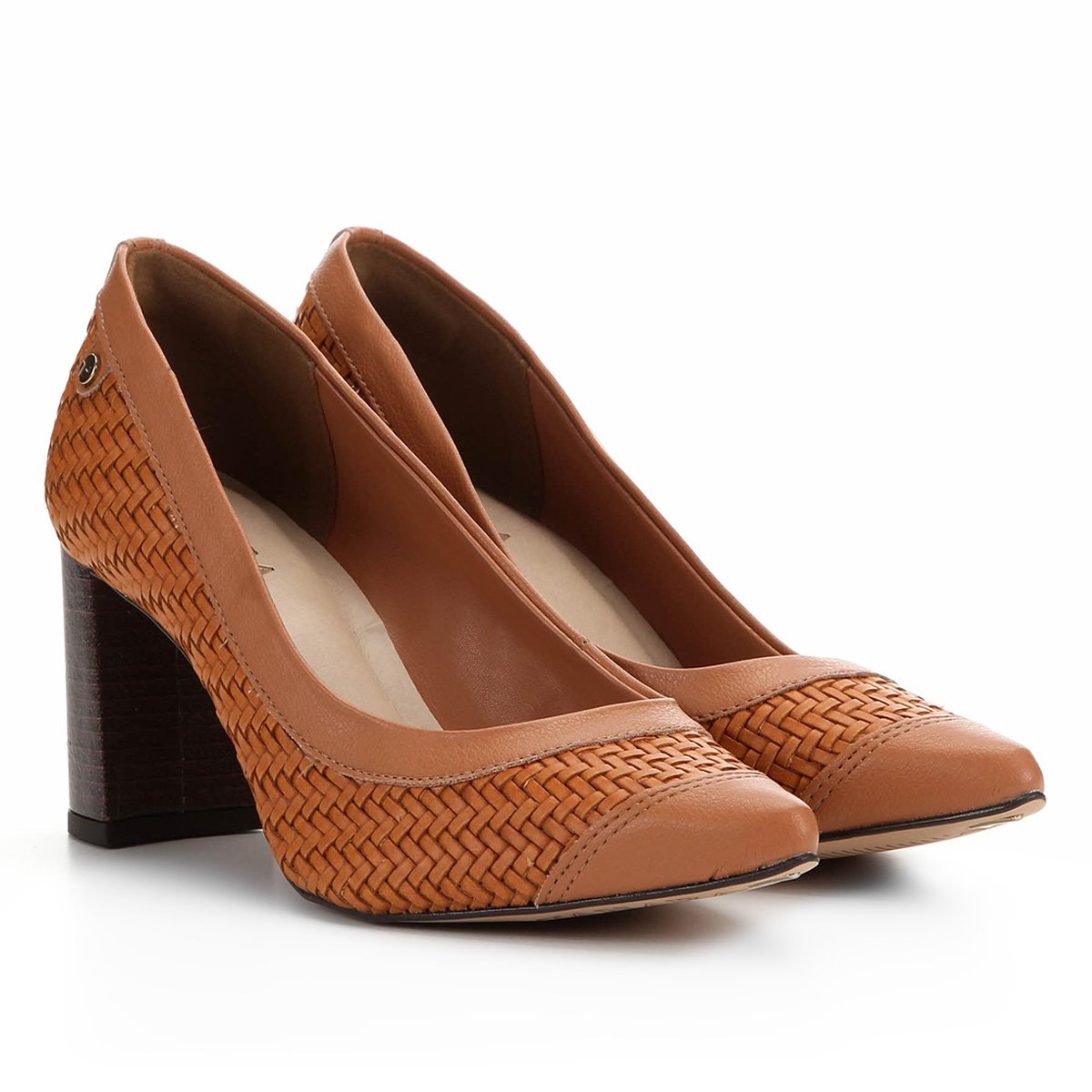 Scarpin Couro Tanara Tressê Salto Quadrado Feminino