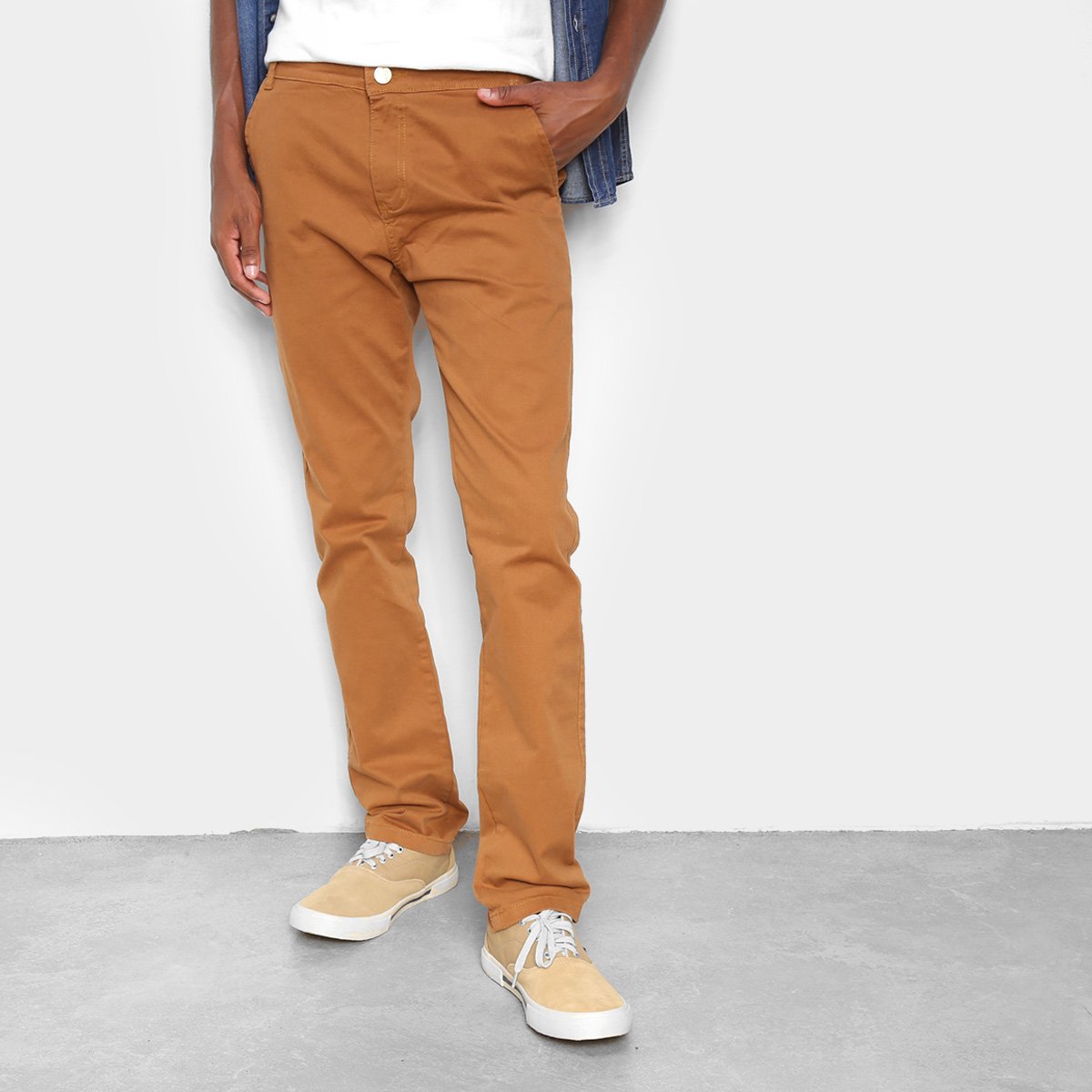 Calça Sarja Coffee Bolso Faca Masculina