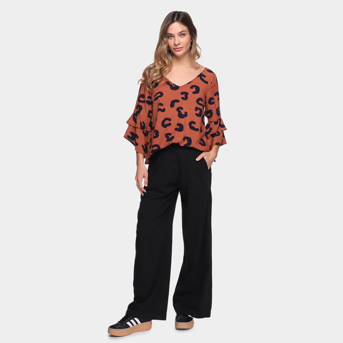 Blusa Mercatto Onça Babados Feminina - Tam: P - 3