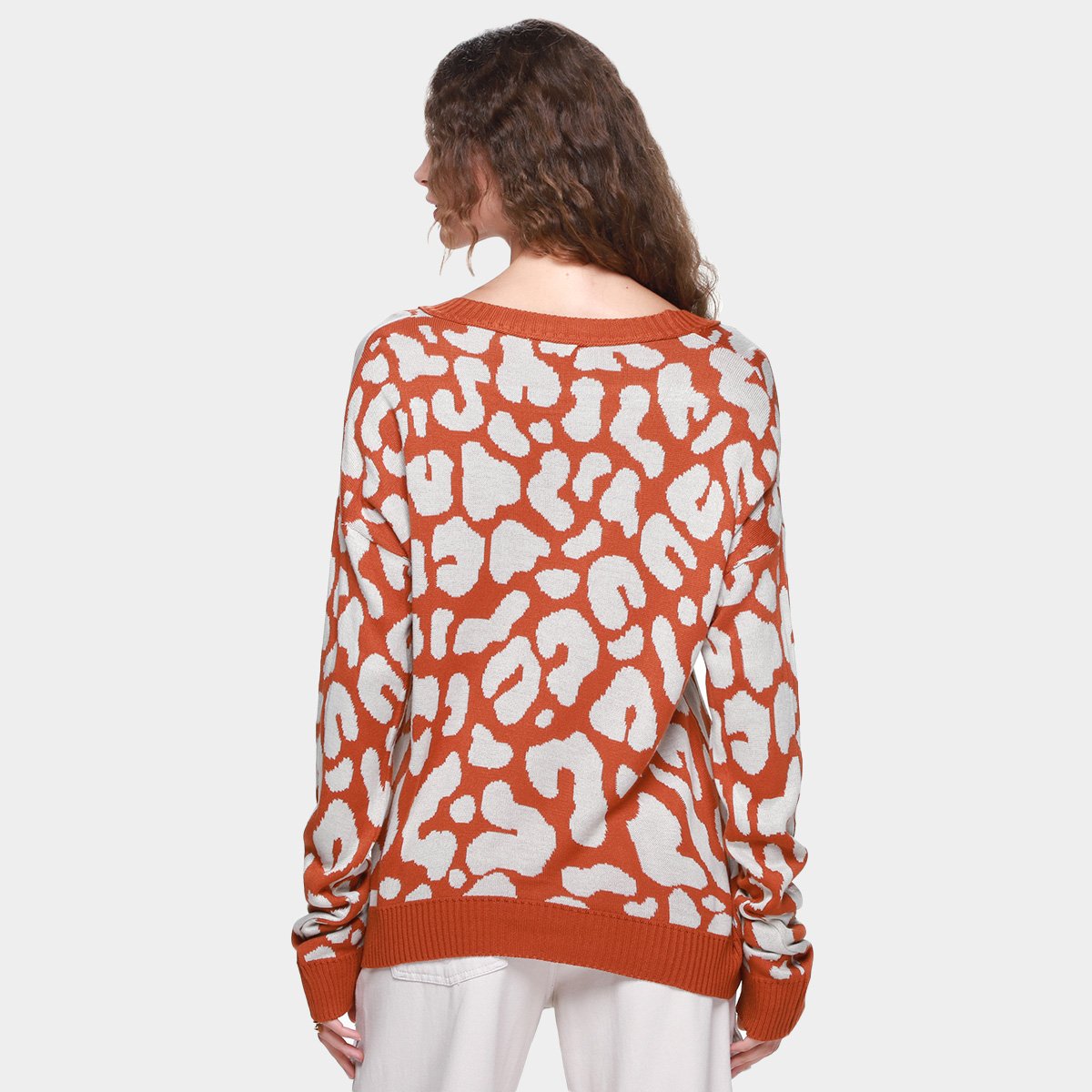 Suéter Tricot Mercatto Gola V Estampado Feminino - 1