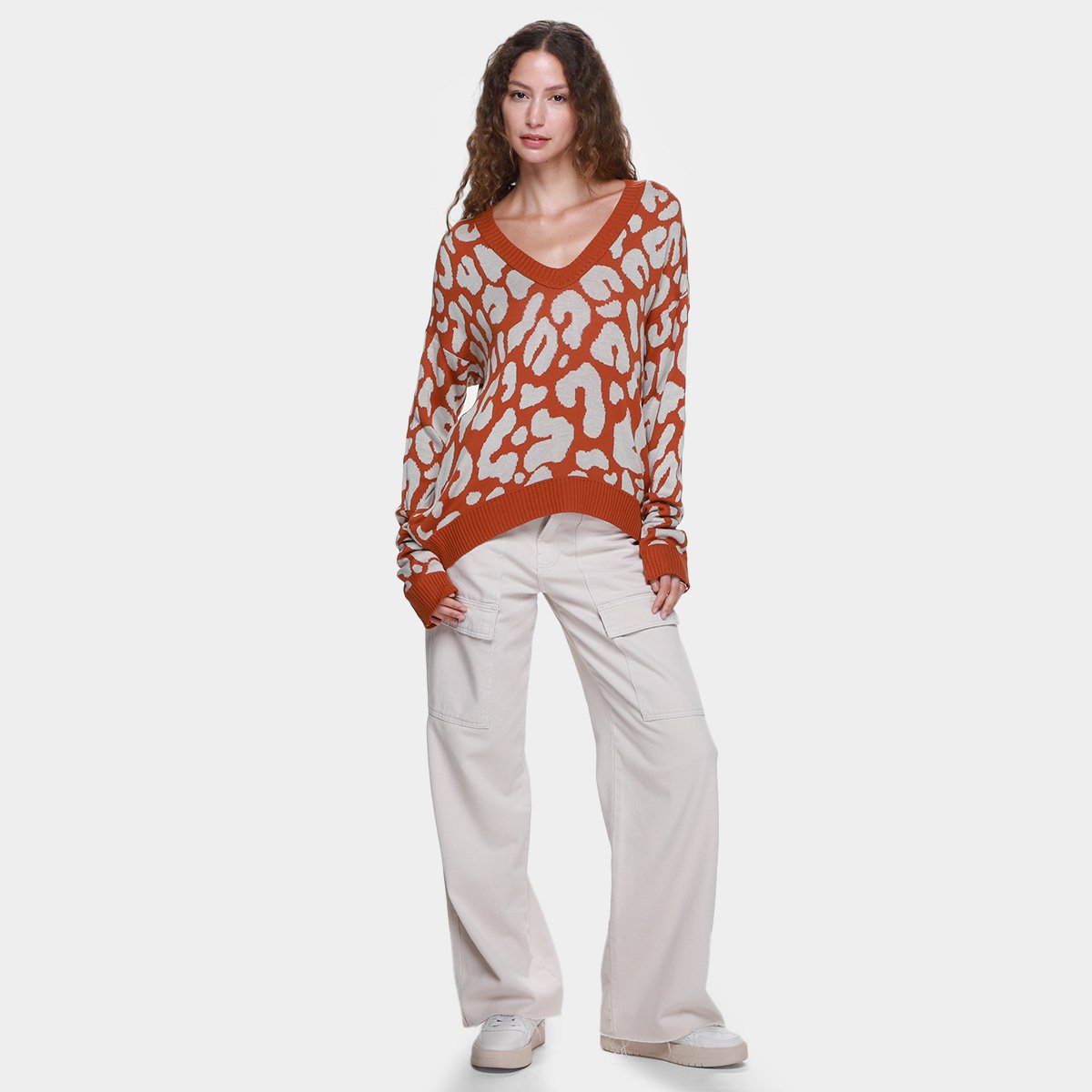 Suéter Tricot Mercatto Gola V Estampado Feminino - 3