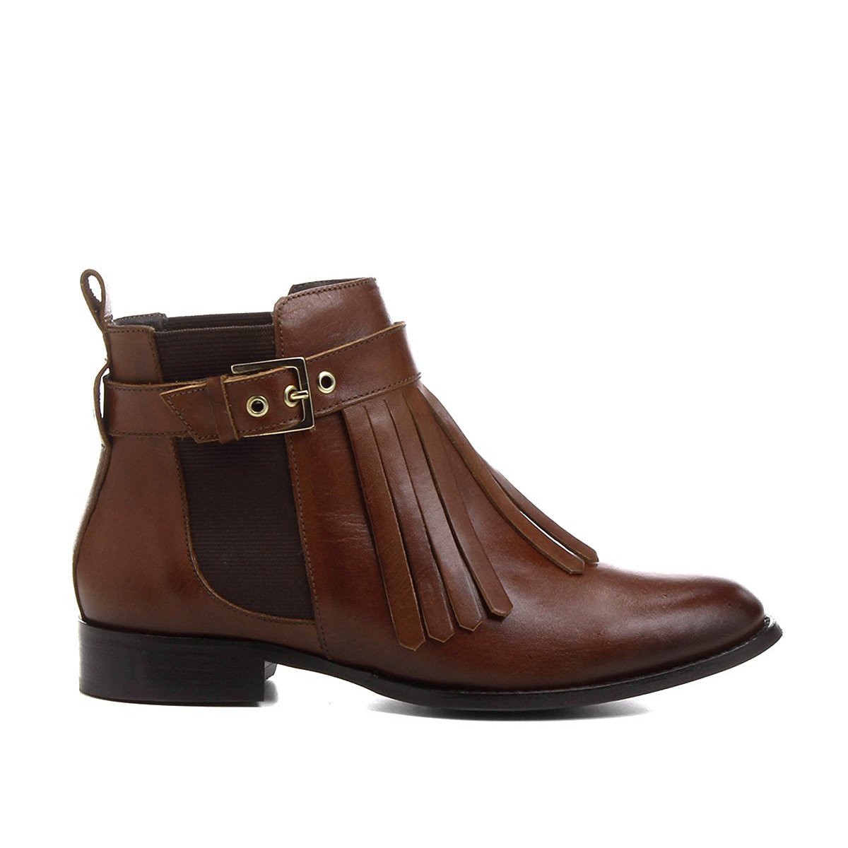 Bota Couro Cano Curto Shoestock Franjas Feminina - Tam: 35 - 1