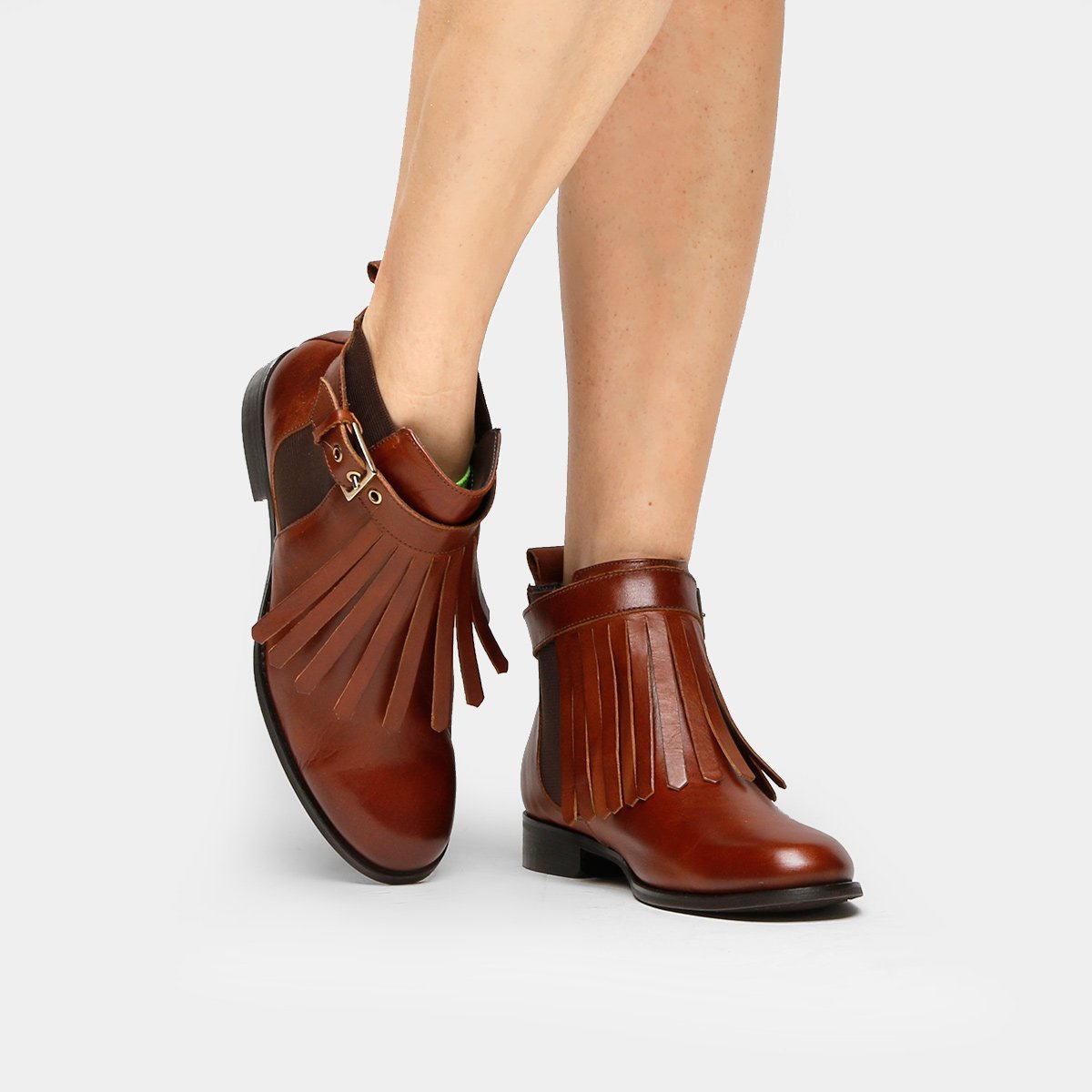 Bota Couro Cano Curto Shoestock Franjas Feminina - Tam: 35 - 2