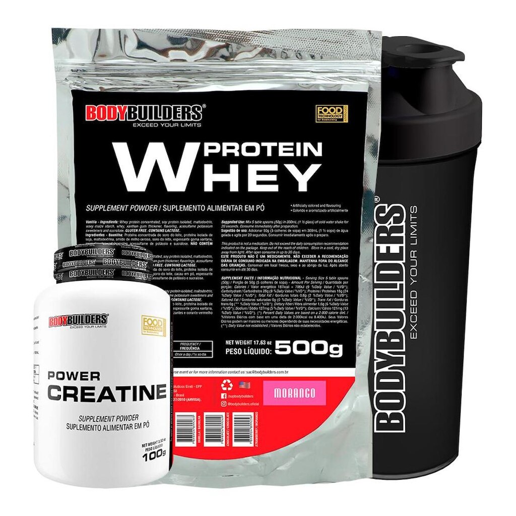 1x Whey Protein 500g + Creatina 100g + Coqueteleira - Bodybuilders