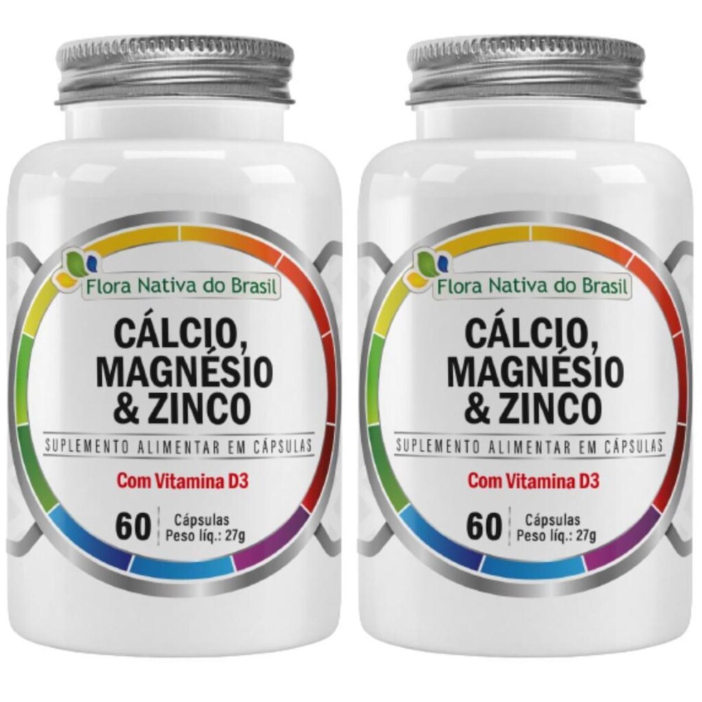 2 Cálcio + Magnésio + Zinco + Vitamina D3 60 Cápsulas Flora Nativa