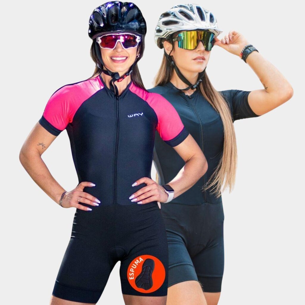 2 Macaquinhos Pro liso Manga Curta com Espuma Bike Rosa e  Laranja