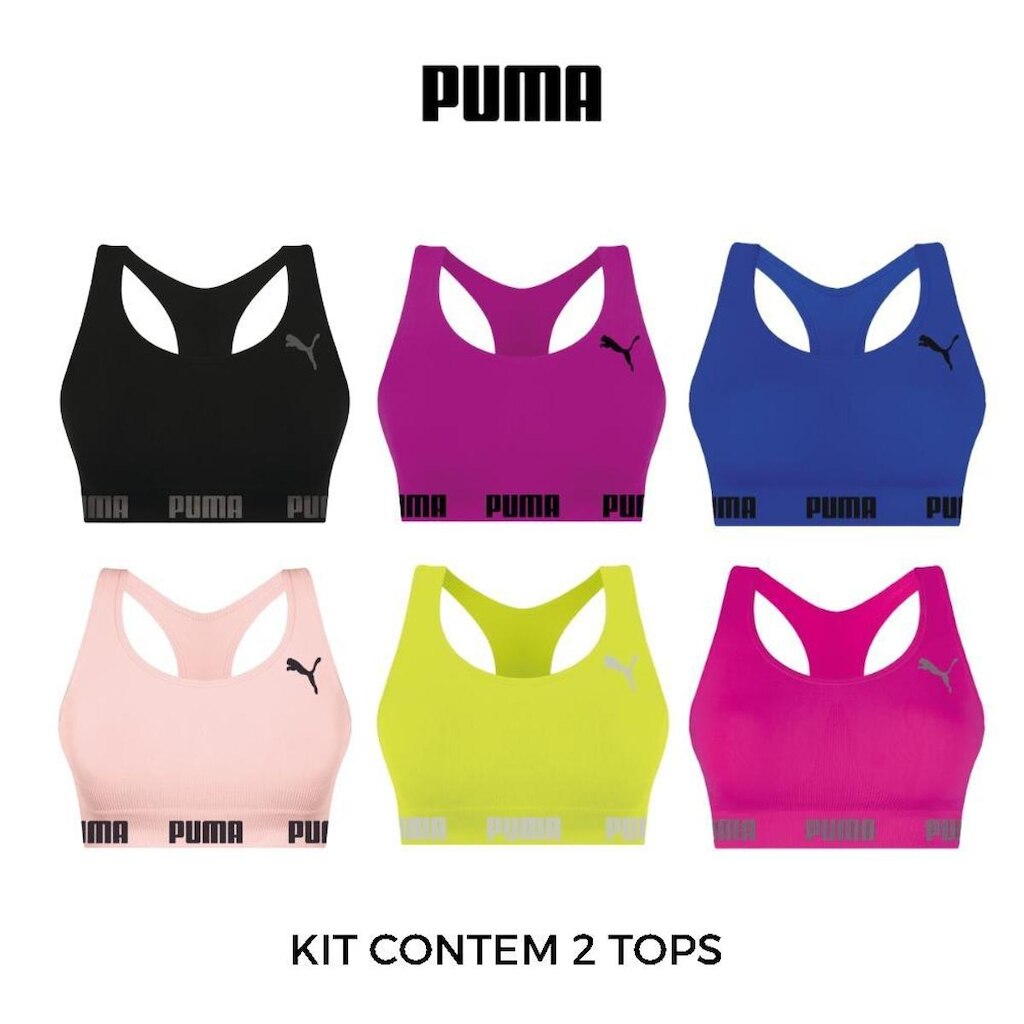 2 Tops Microfibra Puma S/ Costura C/Costa Y Busto Anatômico