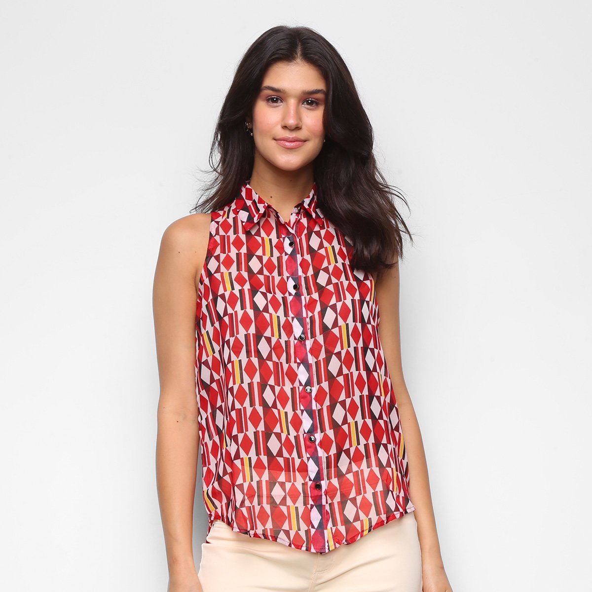 Blusa Giovanna Bianco Estampada Botões Feminina