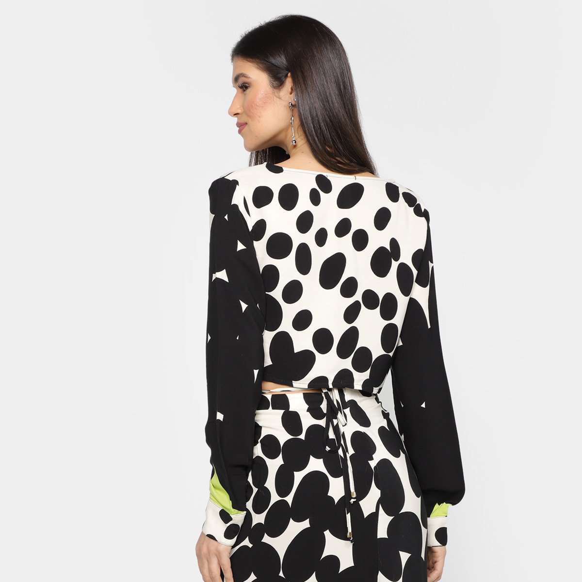 Blusa All Is Love Cropped Franzido Poá Degradee Manga Longa Feminina - Tam: P - 1