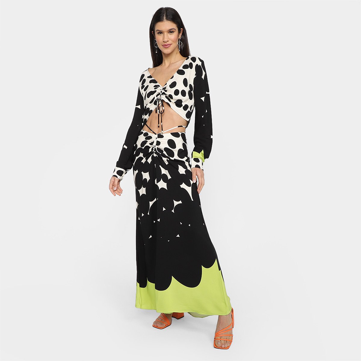 Blusa All Is Love Cropped Franzido Poá Degradee Manga Longa Feminina - Tam: P - 3