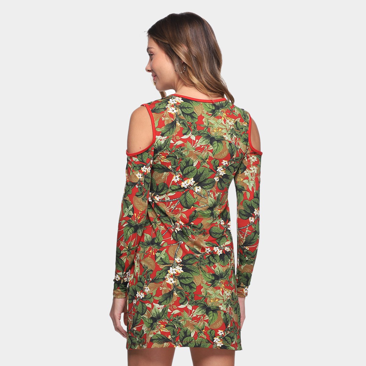 Vestido Flora Zuu Open Shoulder Folhagem - Tam: P - 1