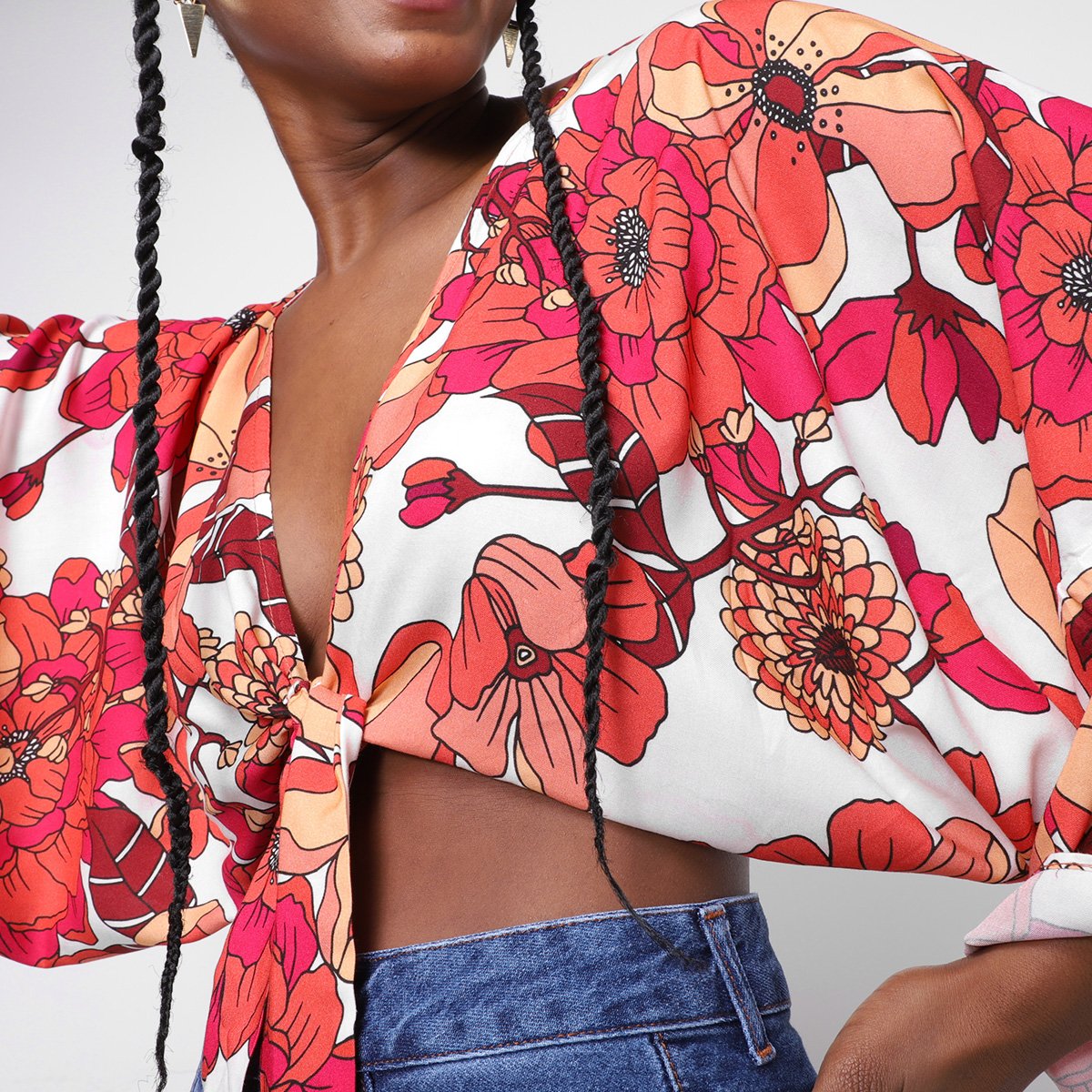Blusa Cropped Oh Boy Amarração Manga Ampla Feminina - Tam: M - 2