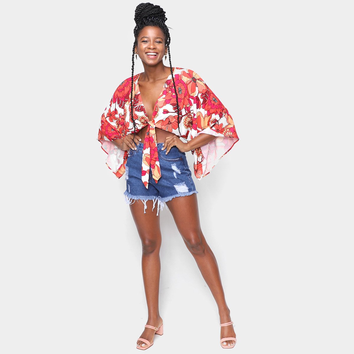 Blusa Cropped Oh Boy Amarração Manga Ampla Feminina - Tam: M - 3