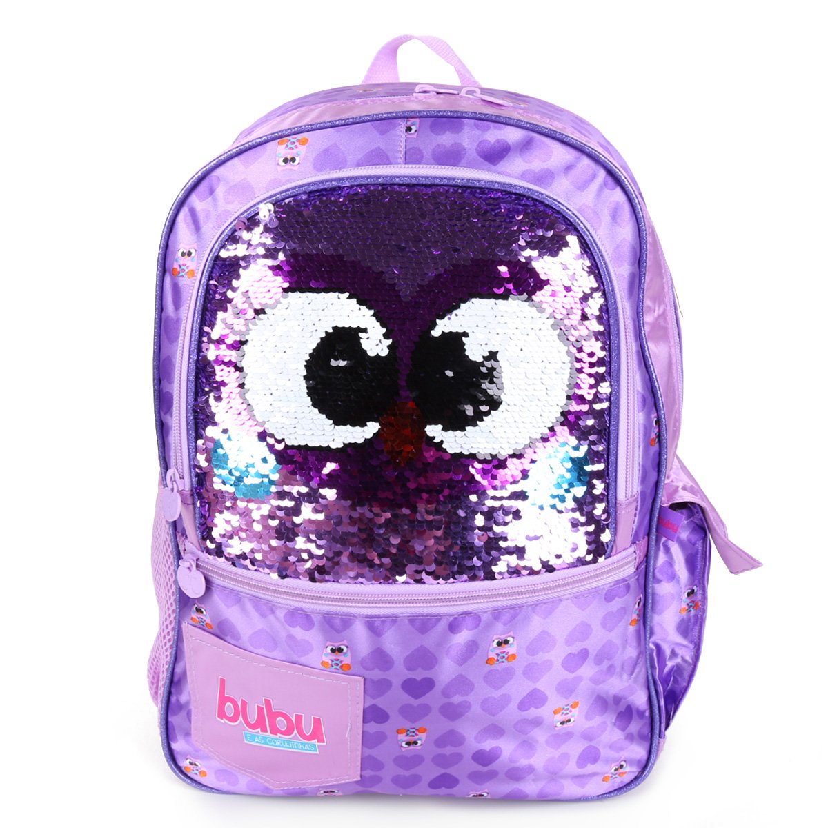 Mochila Escolar Infantil Clio Style Bubu Corujinha Paetê Reversível Feminina