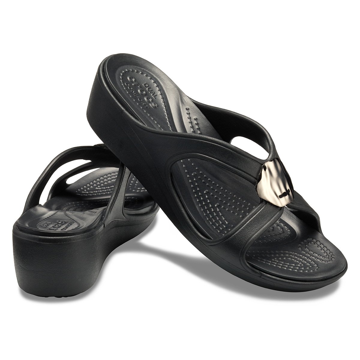 Tamanco Crocs Sanrah Liquid Metallic Wedge