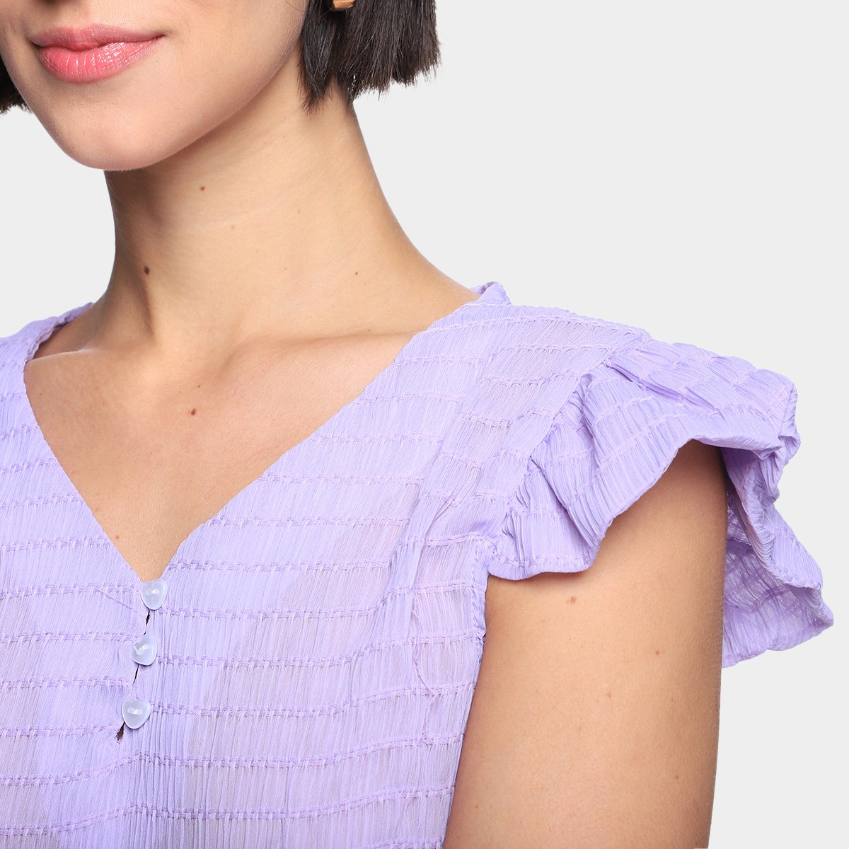 Blusa Dom Fashion Decote V Manga Curta Babado Feminina - Tam: P - 2