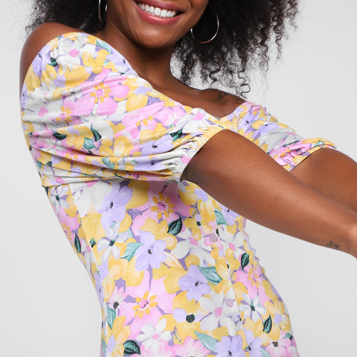 Vestido Lecimar Curto Ombro A Ombro Floral - Tam: P - 2
