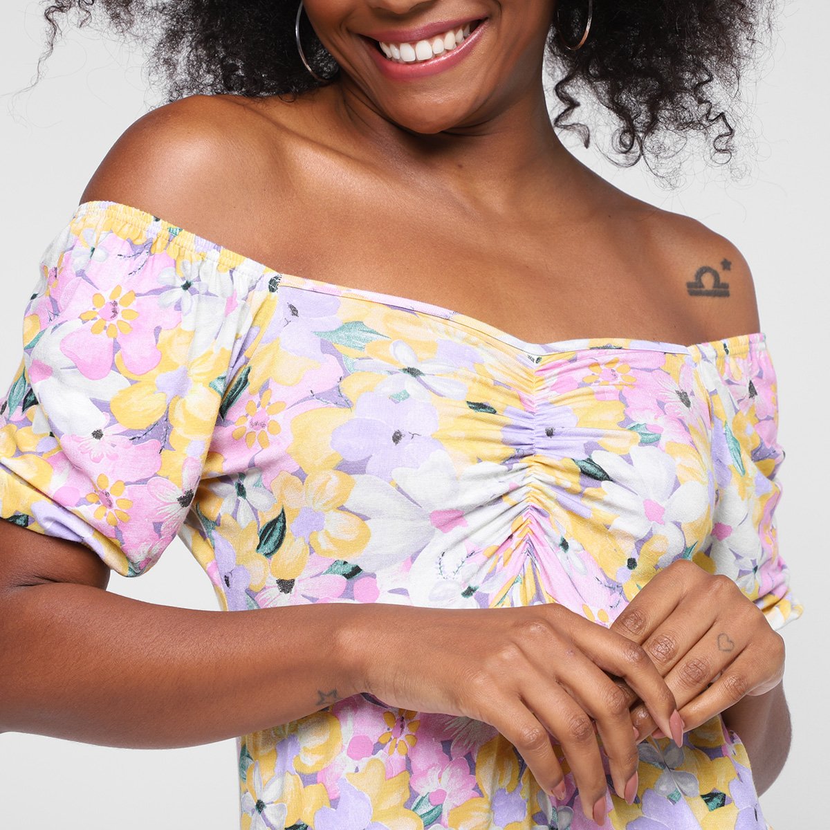 Vestido Lecimar Curto Ombro A Ombro Floral - Tam: P - 2