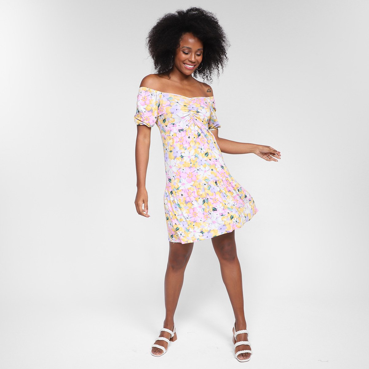 Vestido Lecimar Curto Ombro A Ombro Floral - Tam: P - 3