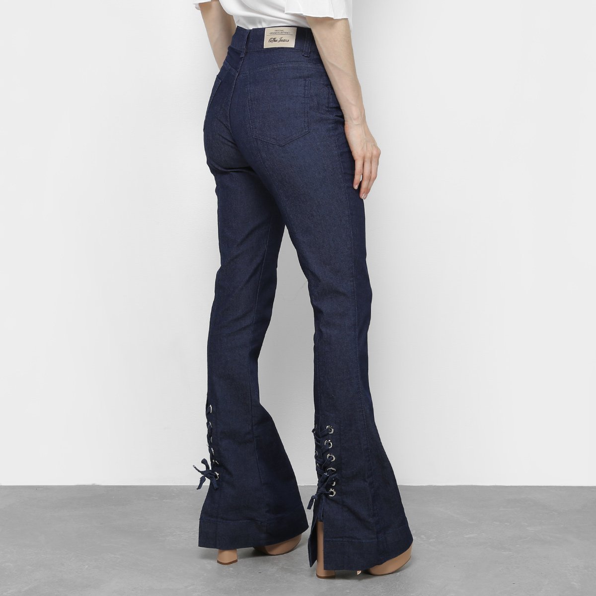 Calça Jeans Flare Coffee Amarração Cintura Média Feminina - Tam: 36 - 1