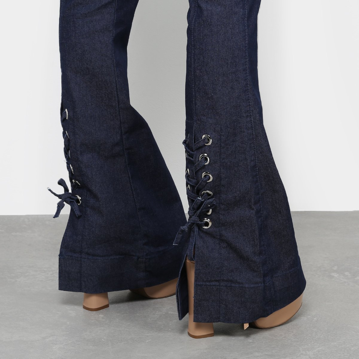 Calça Jeans Flare Coffee Amarração Cintura Média Feminina - Tam: 36 - 3