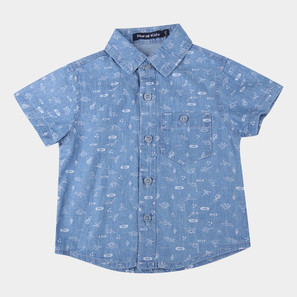 Camisa Jeans Infantil Plural Kids Dino Masculina