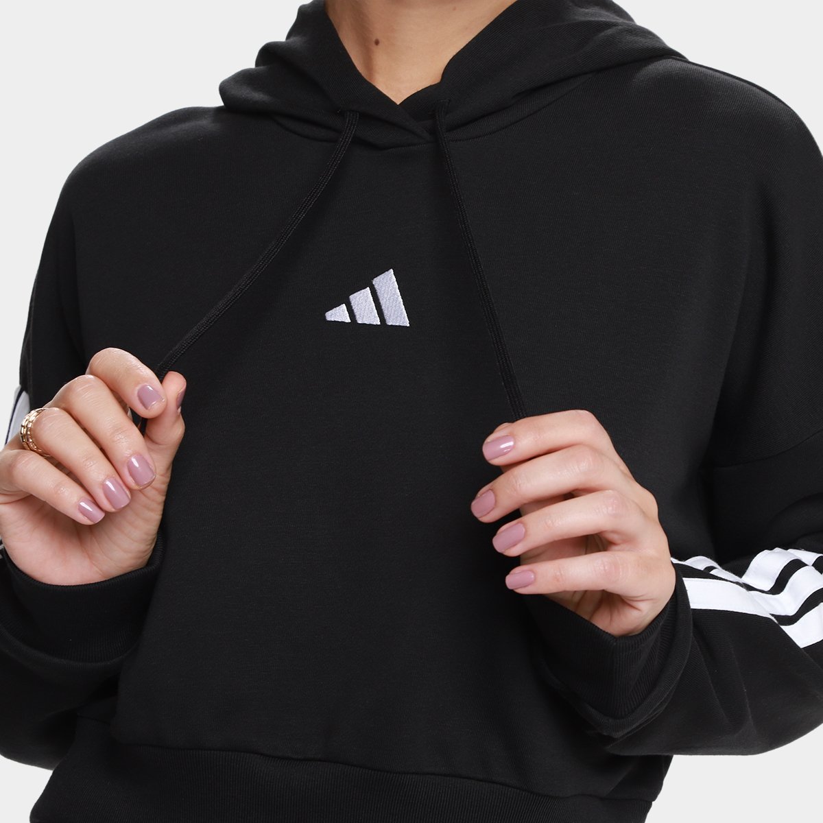 Blusa Moletom Cropped Adidas 3 Listras Com Capuz Feminina - Tam: M - 2