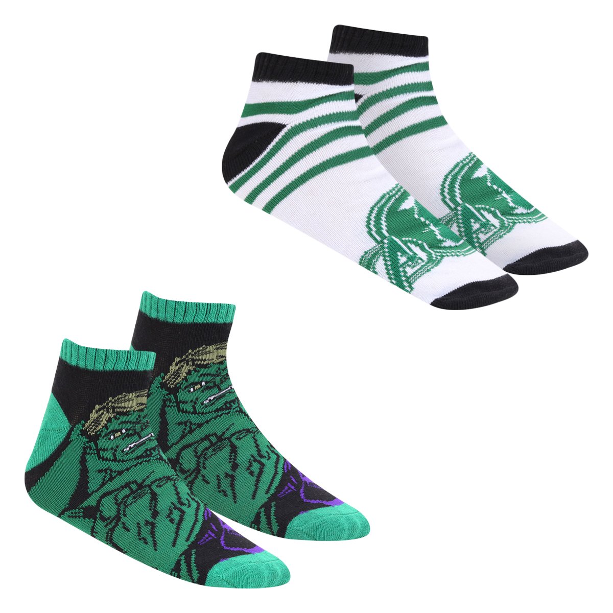Kit Meia Infantil Marvel Cano Curto Hulk Com 2 Pares Masculina