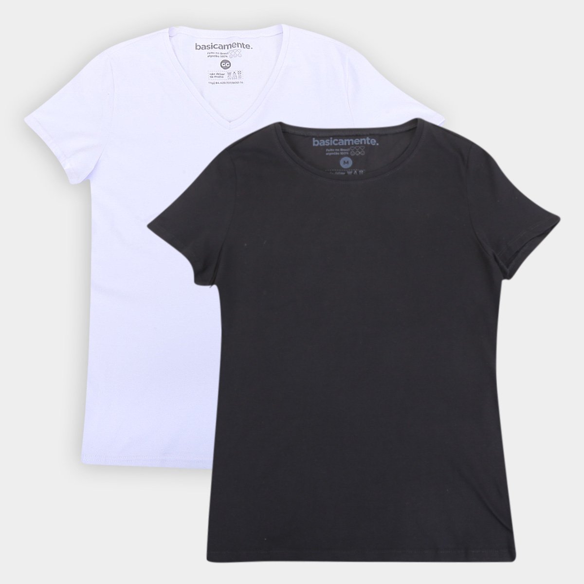 Kit Camiseta Basicamente Manga Curta Feminina 2 Peças