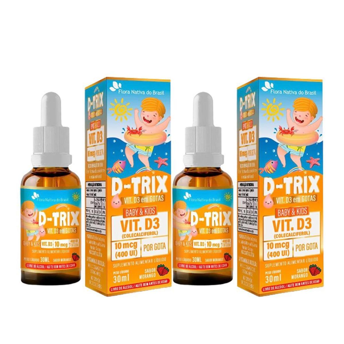 2x D-trix Vitamina D3 para Crianças Em Gotas 30ml 10mcg Sabor Morango ...