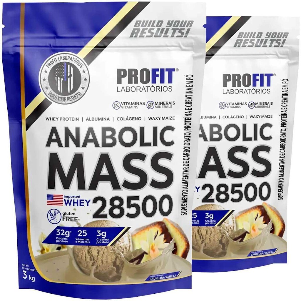 2x Hipercalórico Anabolic Mass 28500 3kg Cada Profit Baunilha