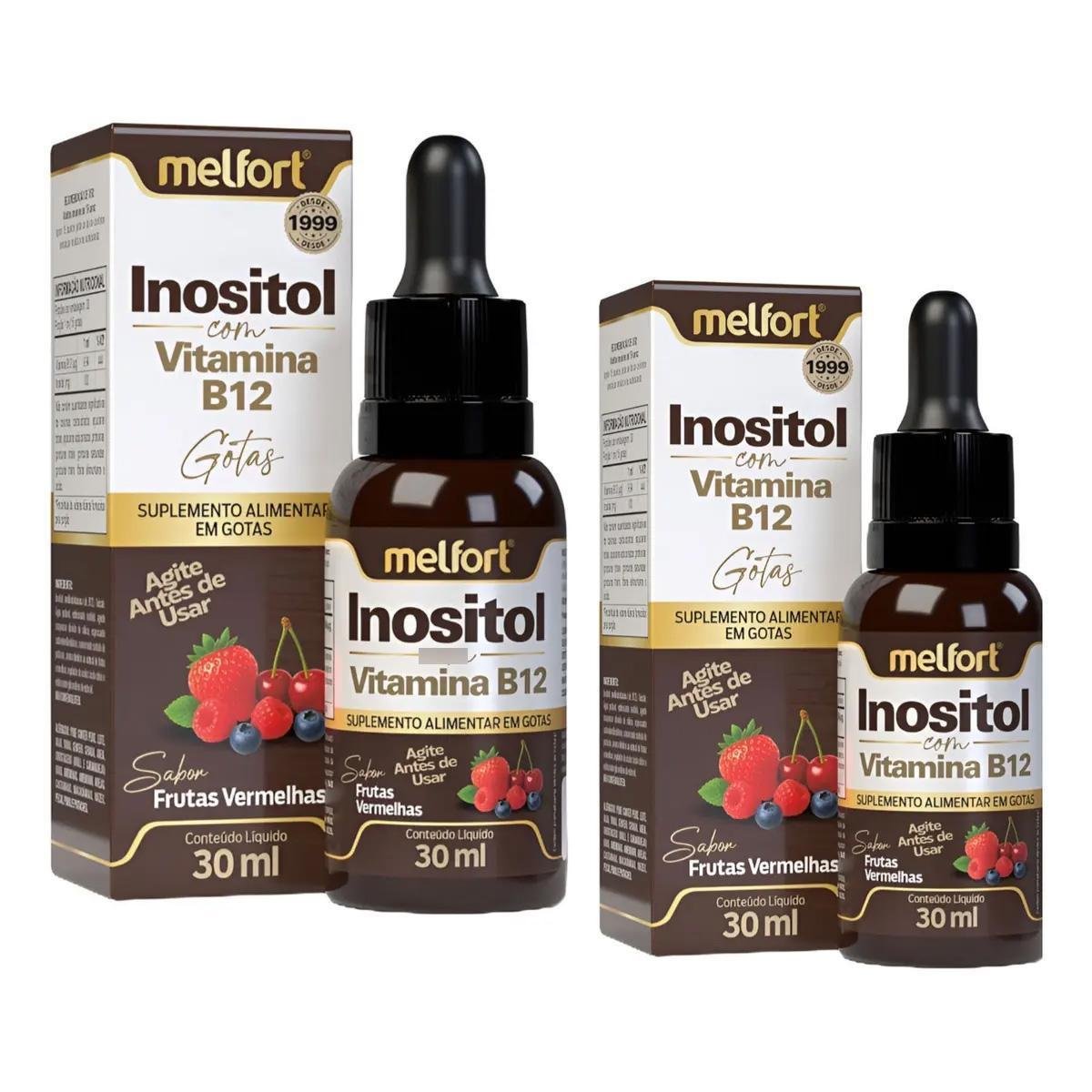 2x Inositol com Vitamina B12 Metilcobalamina Gotas Frutas Vermelhas 30ml Melfort