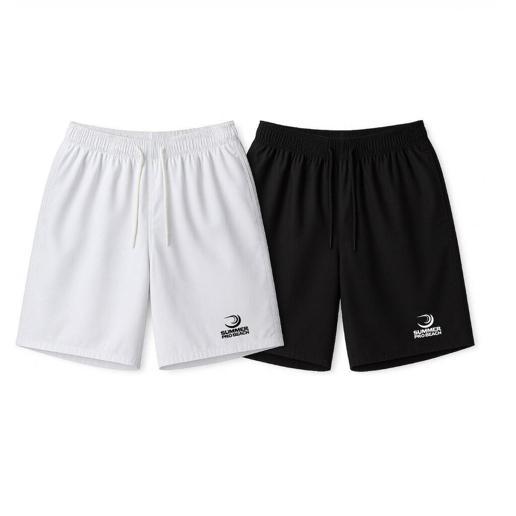 2X Shorts Summer Pro Masculino PRETO + BRANCO em Elastano com Bolsos