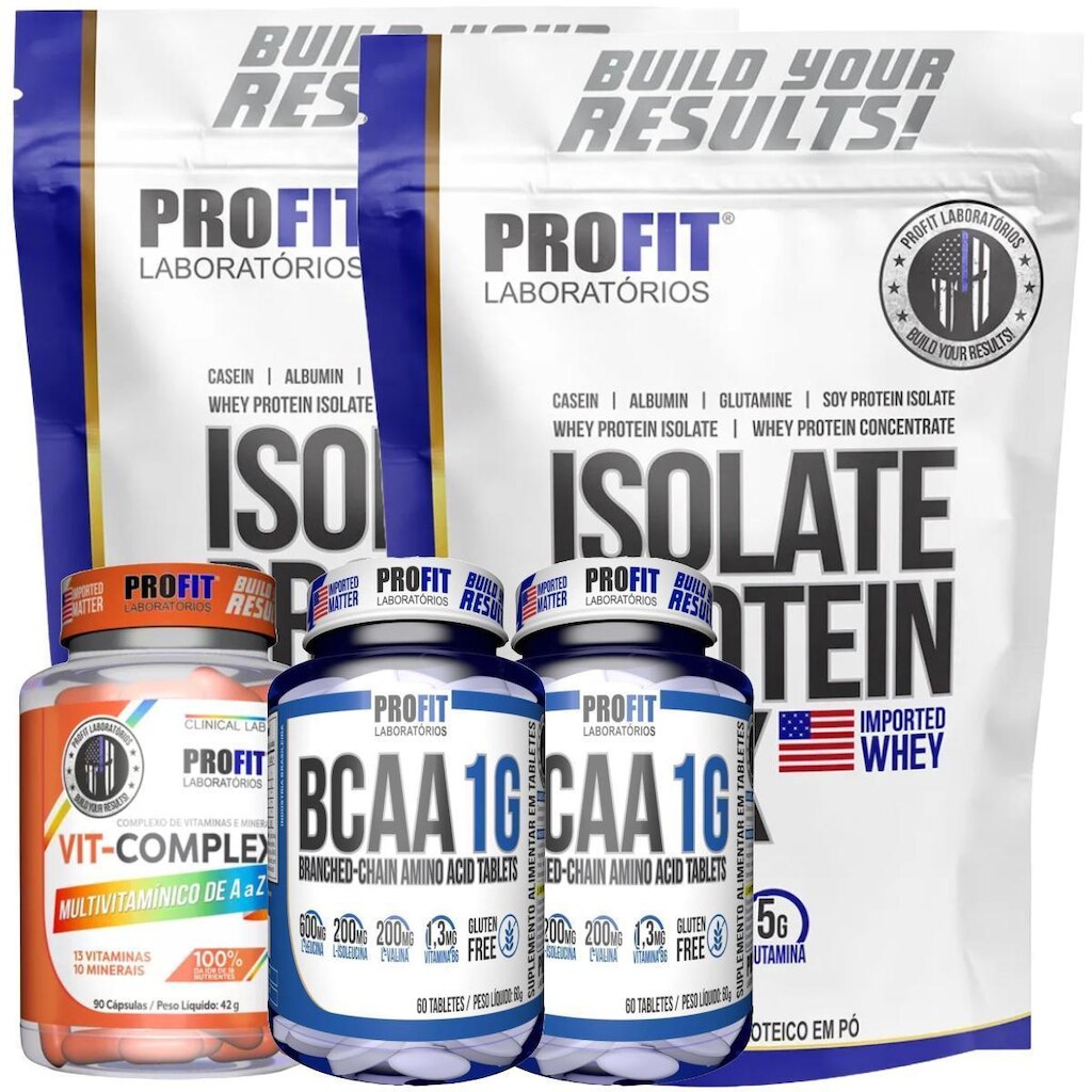 2X WHEY ISOLADO 900G l 2X BCAA 60 TABS l 1X MULTIVITAMÍNICO VIT COMPLEX 90 CÁPSULAS l PROFIT