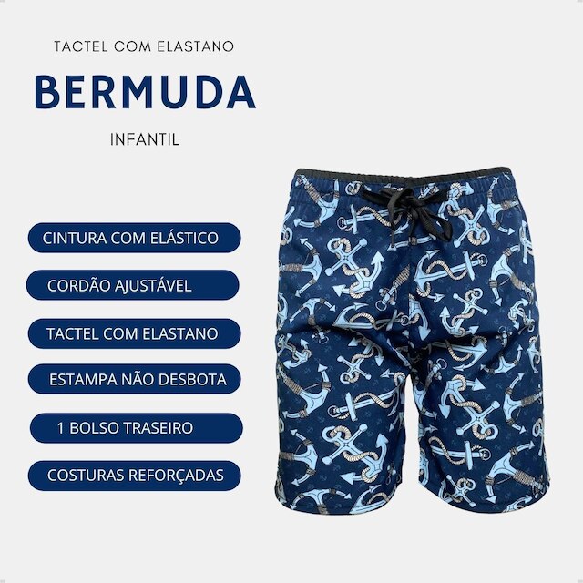 3 Bermuda Infantil Short Praia Floral Tactel com Elastano