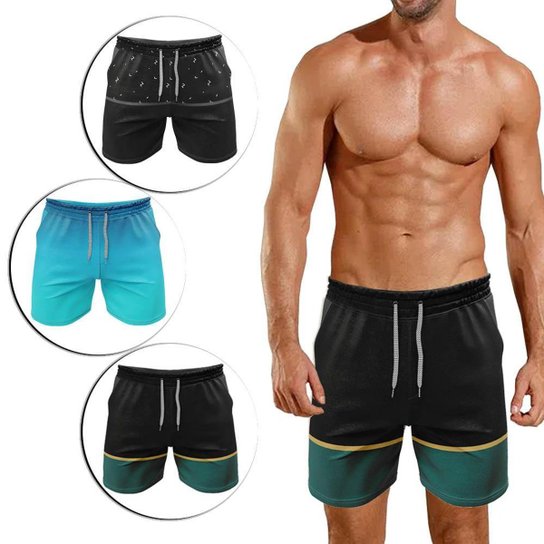 3 Bermudas Kit Água Masculino Praia Surf Tactel - Preto Menor preço em 3 Bermudas Kit Água Masculino Praia Surf Tactel - Preto
