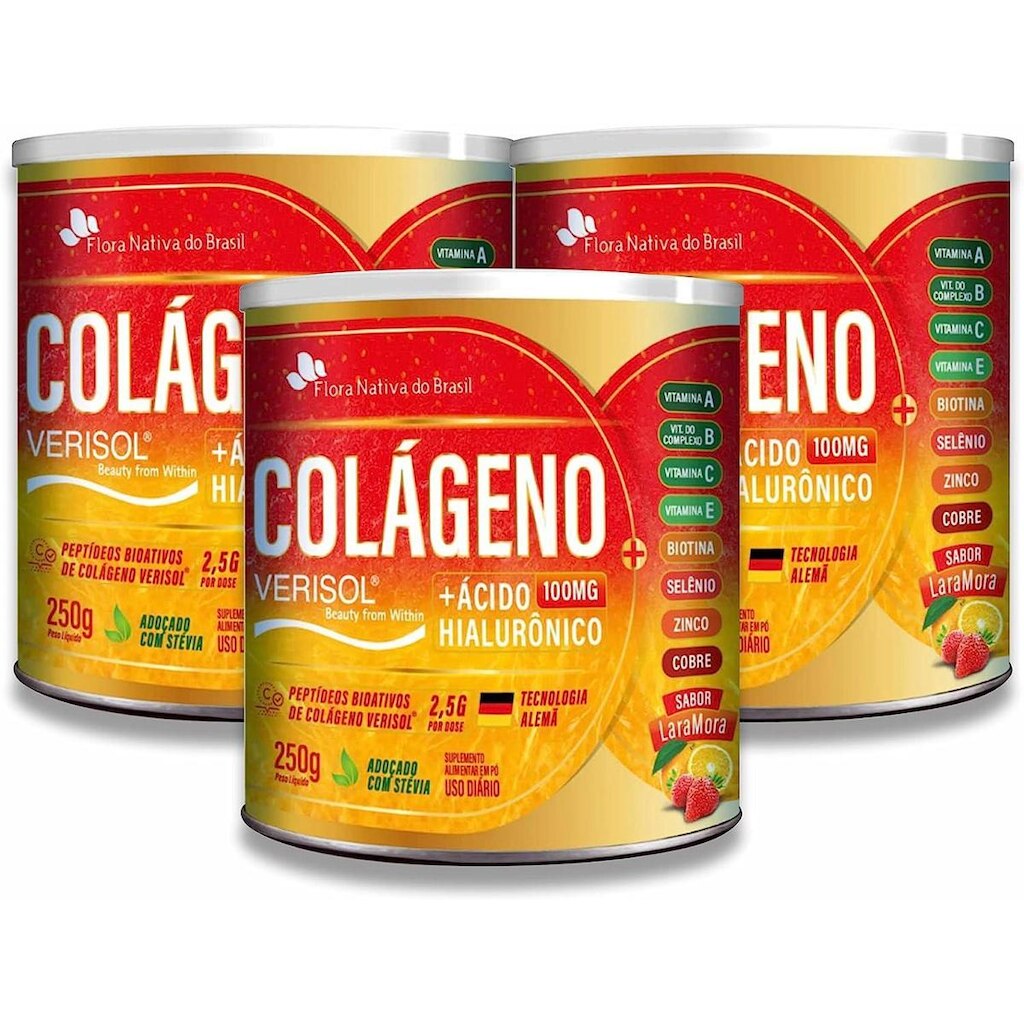 3 Colágeno Verisol + Ácido Hialurônico 250g Laramora FNB