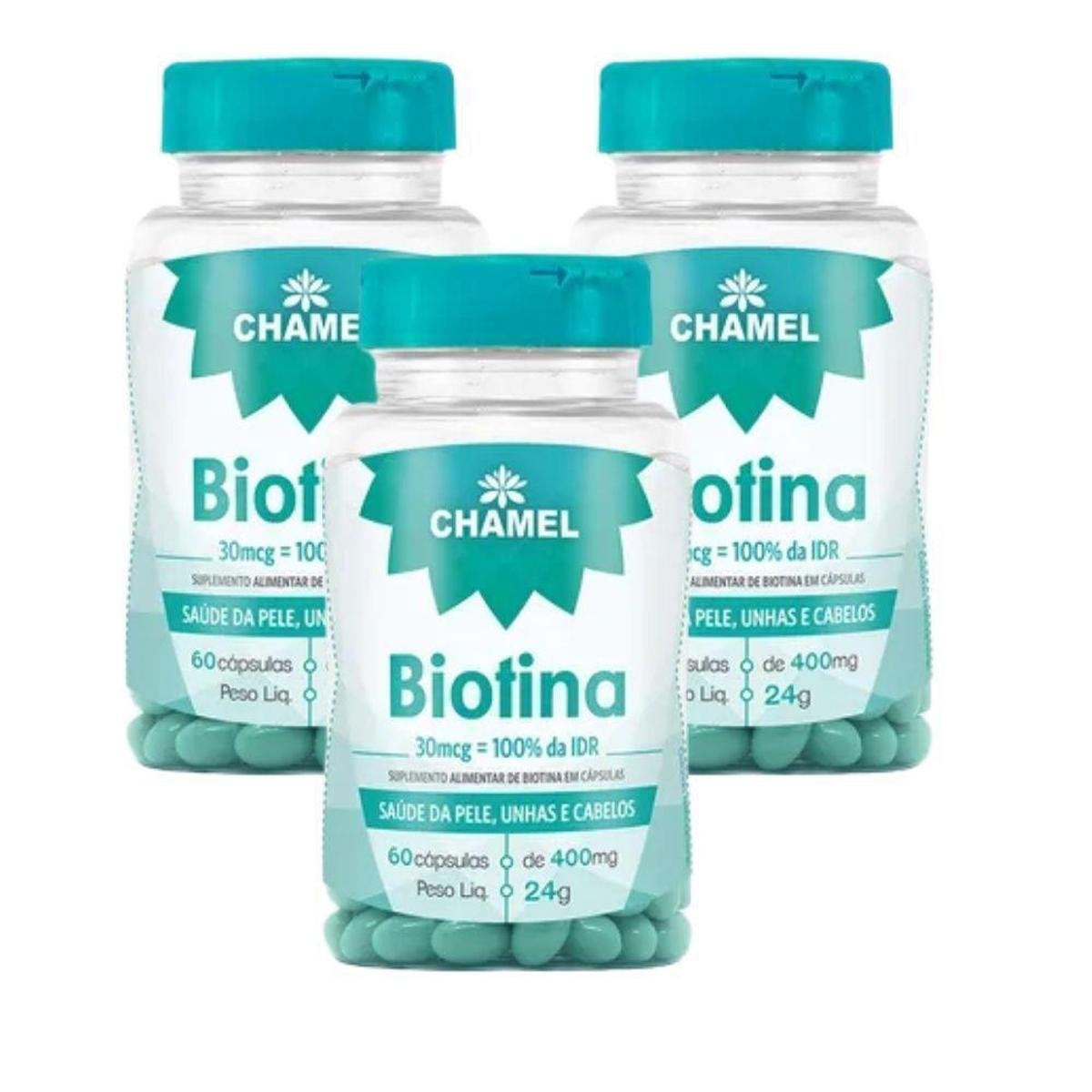3 Frascos Biotina 30mcg Com 60 Cápsulas De 400mg Suplemento - Azul ...