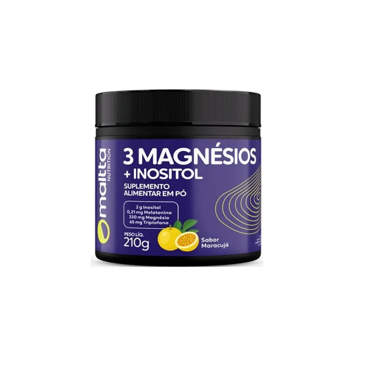 3 Magnésios + Inositol em pó Sabor Maracujá 210g - Maltta