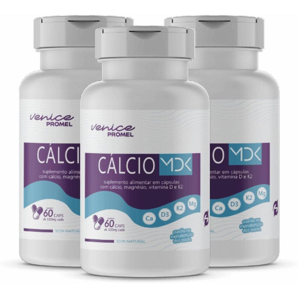 3 MDK Cálcio,Magnésio,Vitamina D3 e K2 60 Caps 500mg Promel